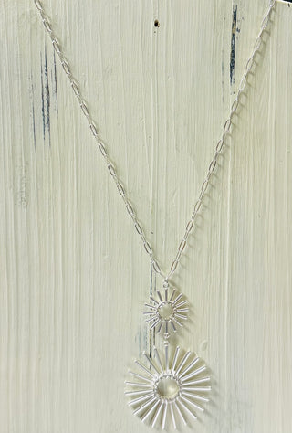 Silver Sunburst Necklace Set w/Rhinestone Drop