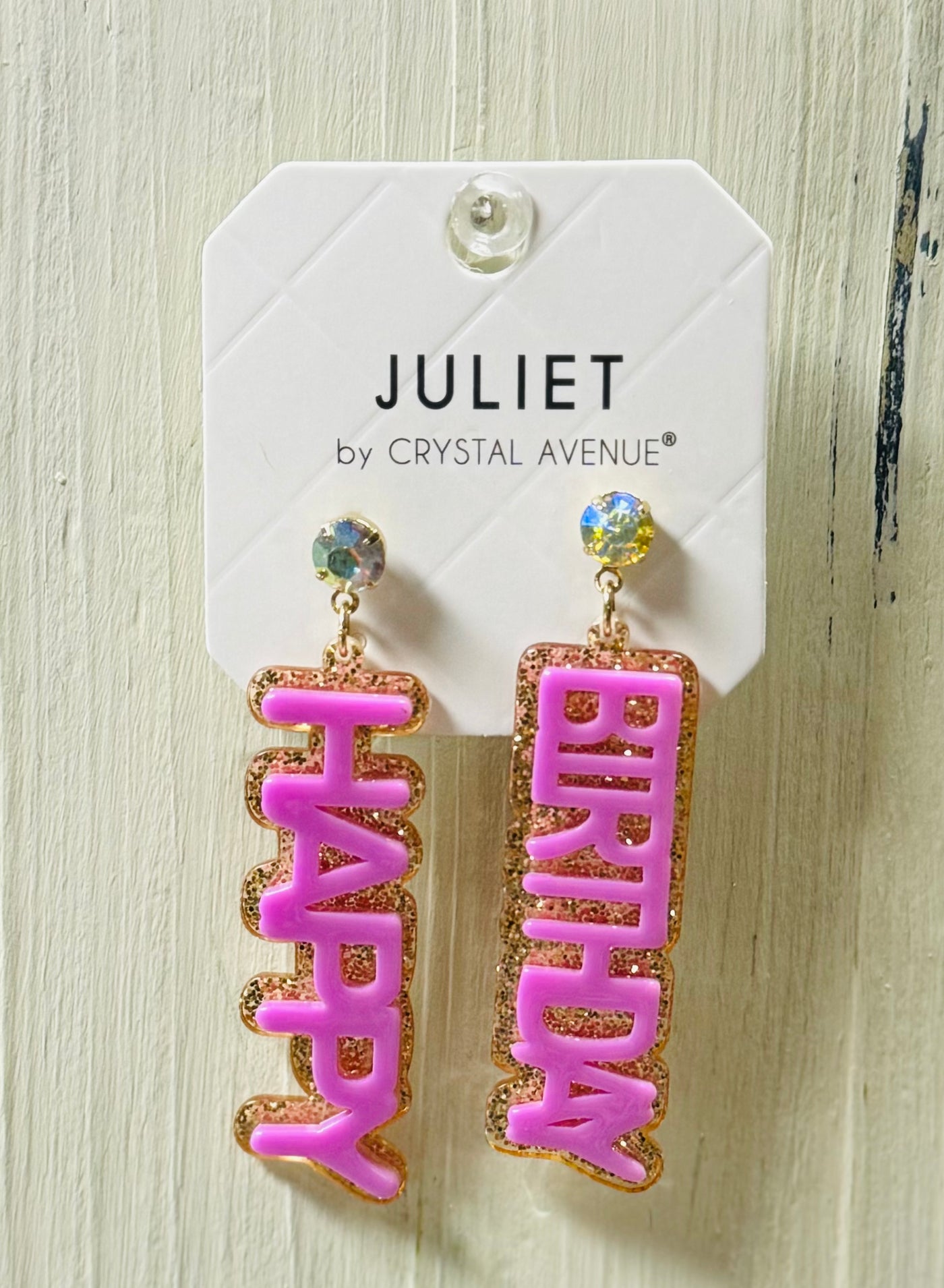 Happy Birthday Pink and Gold Glitter Acrylic Earrings