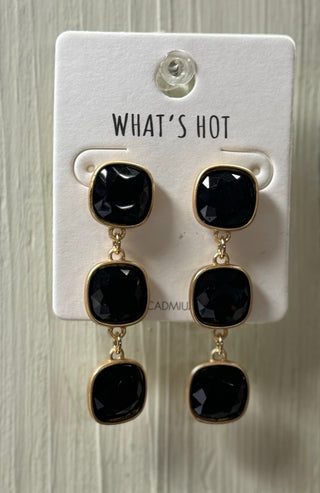Black Crystal Triple Drop Earrings
