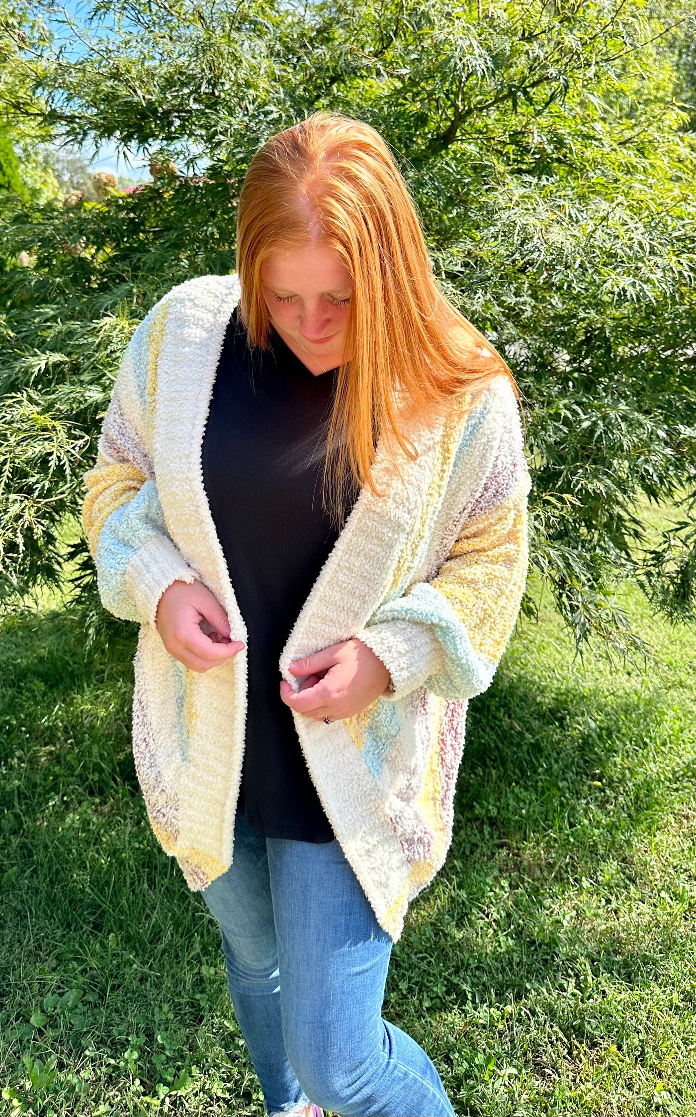 Soft Ivory Lemon Multi Colored Balloon Sleeved Cardigan FINAL SALE