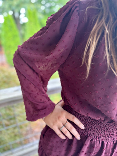 Burgundy Smock Neck Mini Dress Final Sale