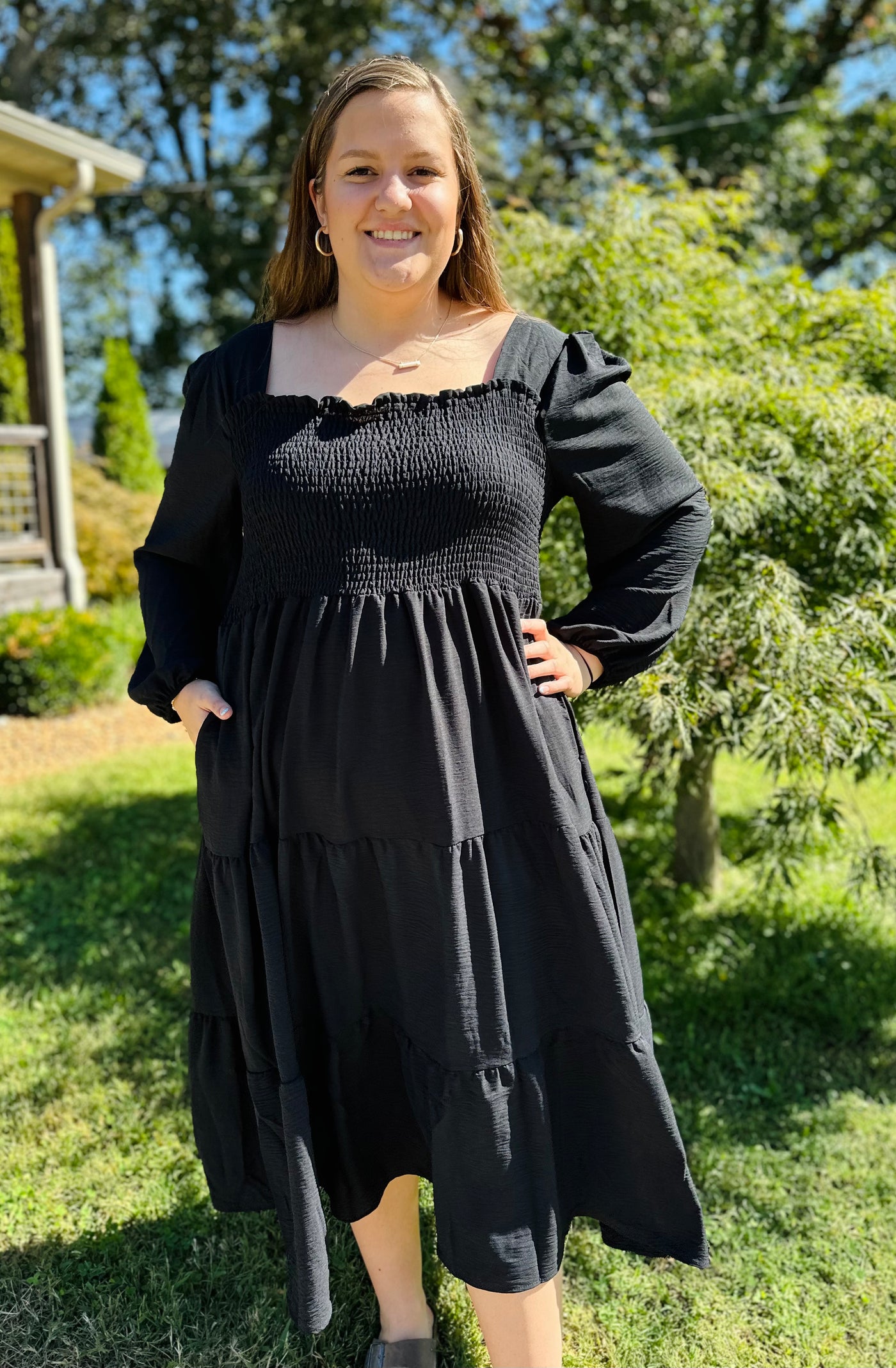 black smock maxi dress boohoo Women's Plus Size Puff Sleeve Maxi Smock Dress