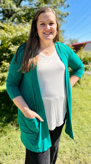 CURVY FOREST SLOUCHY POCKET OPEN CARDIGAN Final Sale!