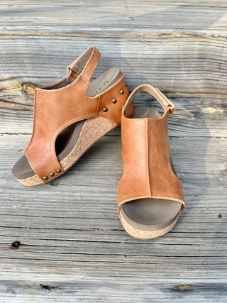 Carley Platform Wedge  in Cognac Smooth by Corkys