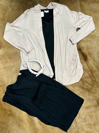 Curvy Taupe Casual Cardigan w/ Pockets Final Sale!