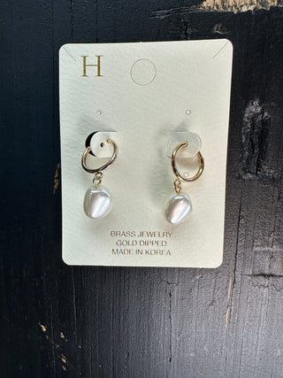 Pearl Dangle Clip-on Hoop Earrings