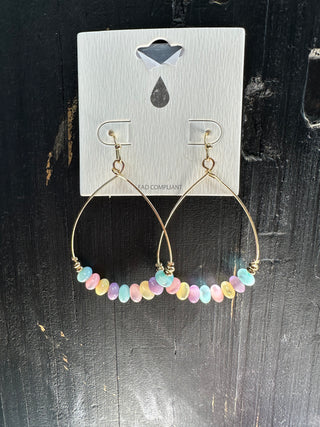 Metal Wire Teardrop Earring with Beads