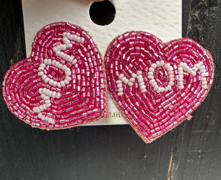 Seed Beaded "MOM" Earrings in Pink
