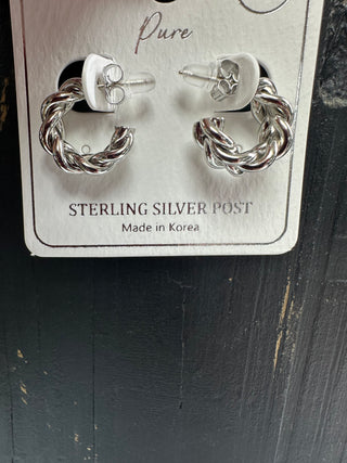 Silver Twisted Huggie Hoops
