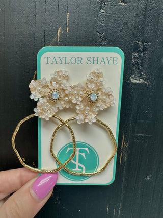 Taylor Shaye Jenna Pearl Flower Spring Hoops by Taylor Shaye