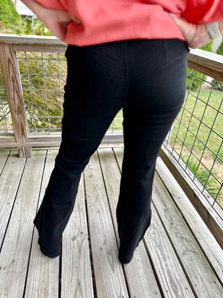 BLACK LOW-RISE CARGO FLARE JEAN WITH SIDE POCKETS BY YMI