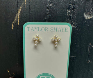 Taylor Shaye Pearl Cross Studs