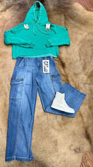 VINTAGE MEDIUM WASH STRAIGHT CARGO JEANS Final Sale
