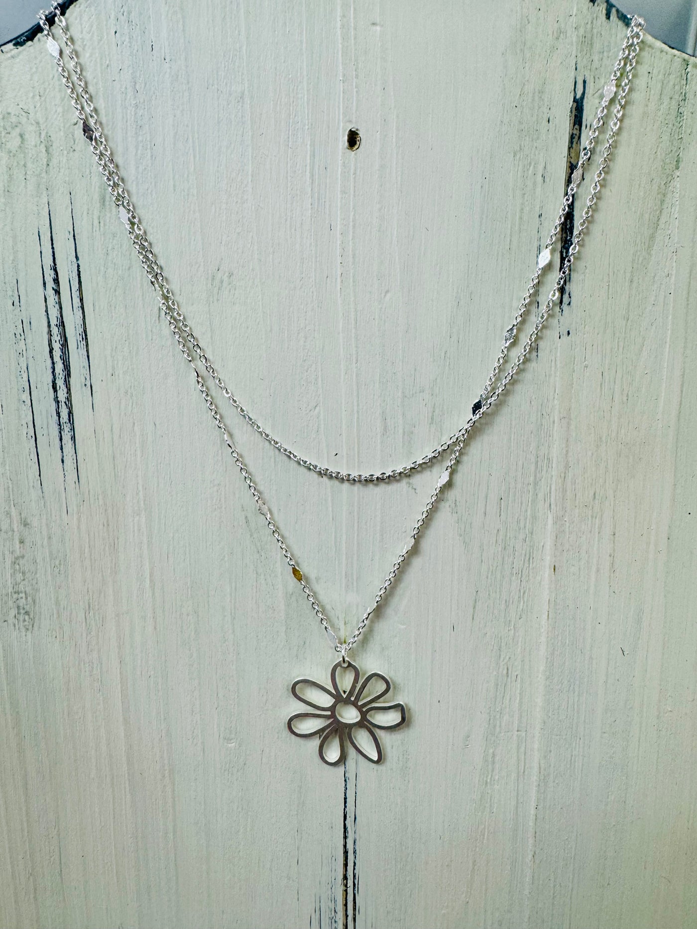 Layered Chain with Open Flower Charm Necklace Set (2 Colors)