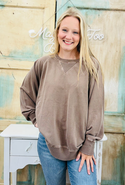 Curvy Pigment Dyed French Terry Pullover (2 Colors)