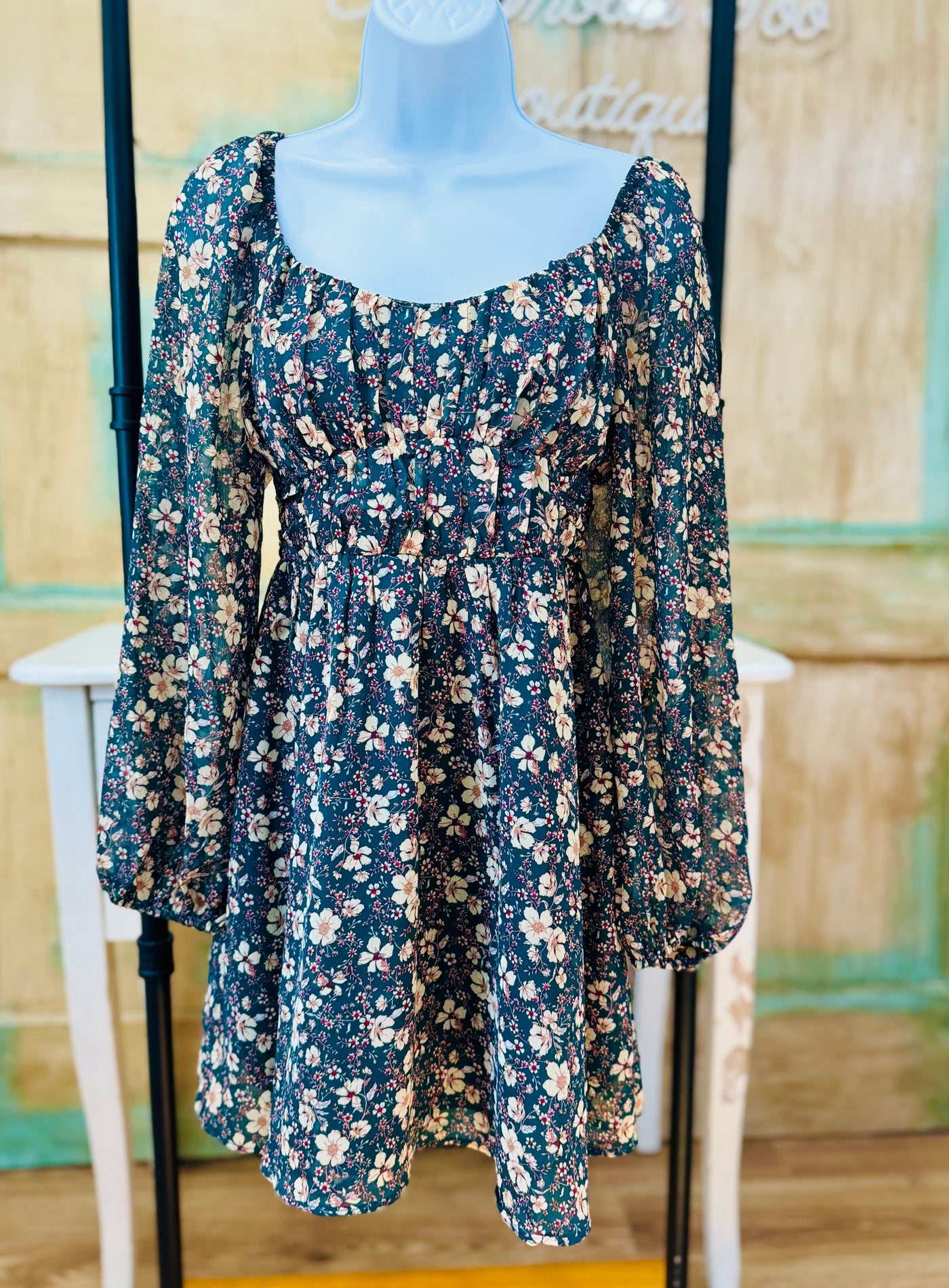 Hunter Green Floral Print Dress