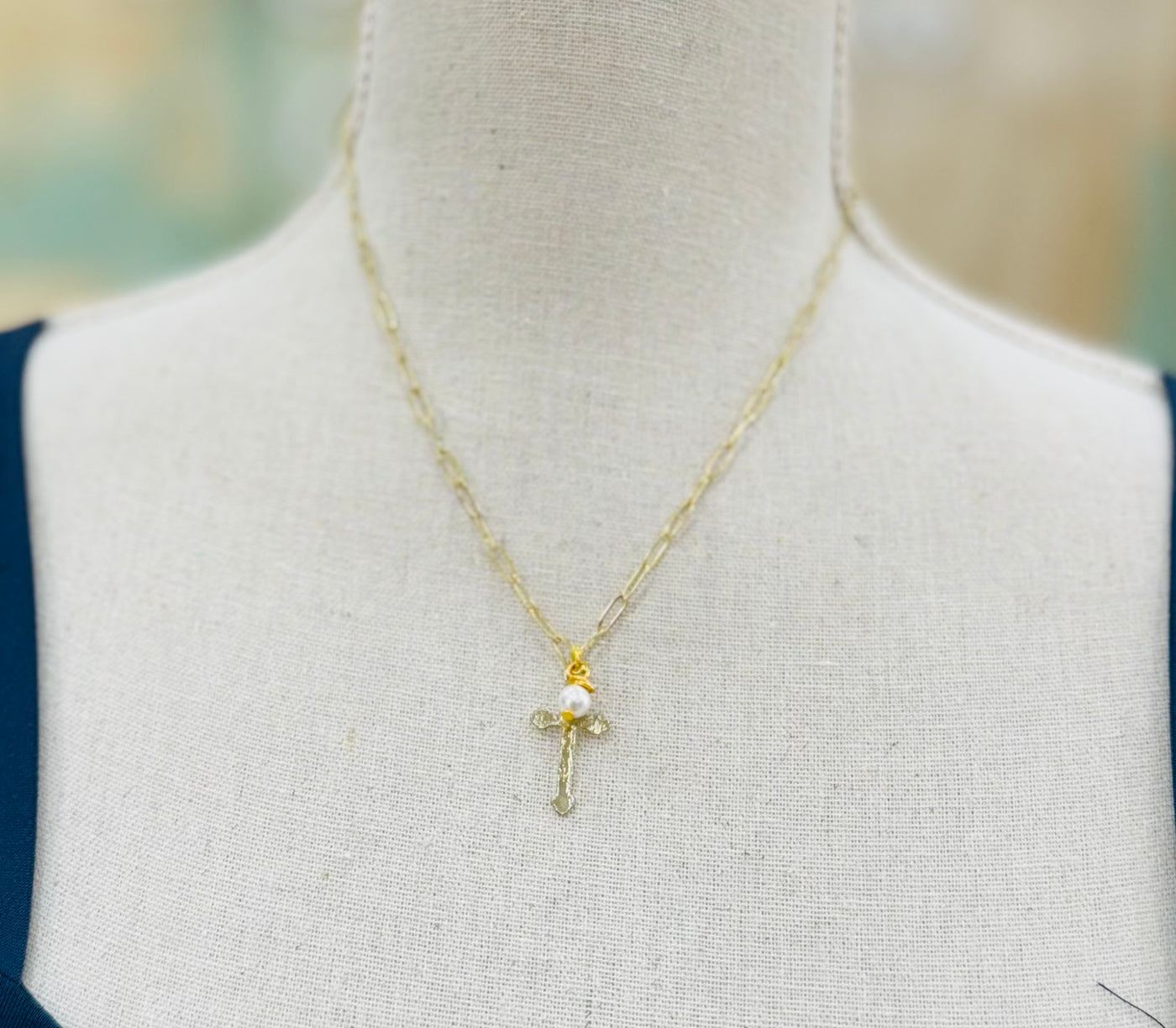 Scooples Gold Paperclip Cross Necklace