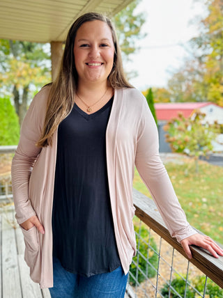 Curvy Taupe Casual Cardigan w/ Pockets Final Sale!