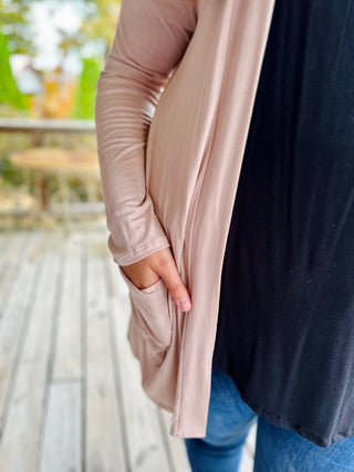 Curvy Taupe Casual Cardigan w/ Pockets Final Sale!