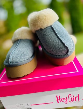 Corkys "Cuddle Up" in Light Blue Denim Slip-Ons Final Sale!