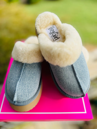 Corkys "Cuddle Up" in Light Blue Denim Slip-Ons Final Sale!