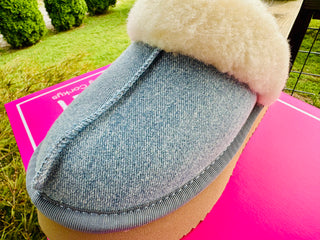 Corkys "Cuddle Up" in Light Blue Denim Slip-Ons Final Sale!