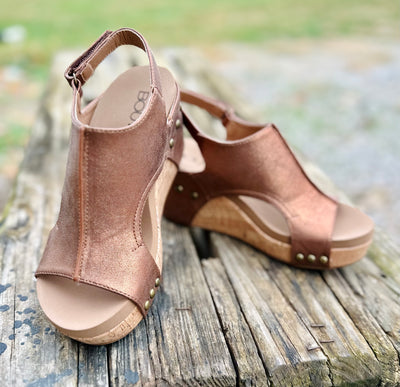 Carley Platform Wedge in Antique Bronze by Corkys