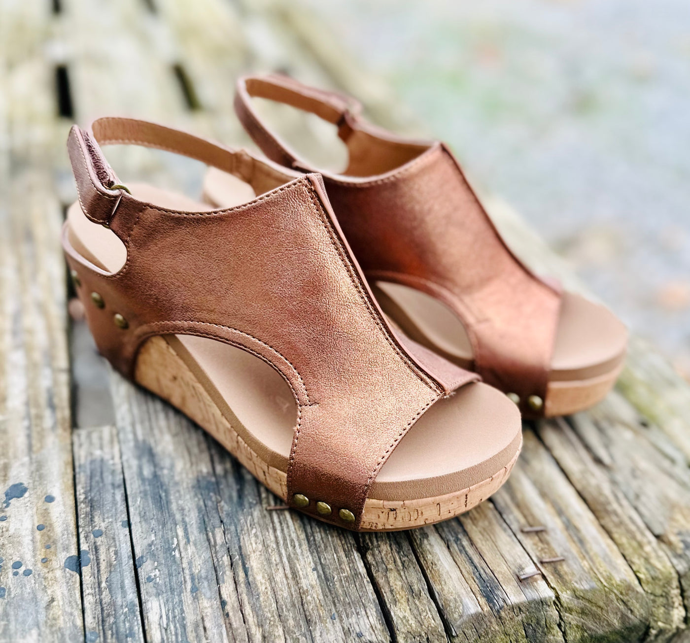 Carley Platform Wedge in Antique Bronze by Corkys
