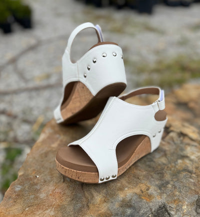 Carley Platform Wedge in White Smooth by Corkys