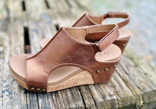 Carley Platform Wedge in Antique Bronze by Corkys