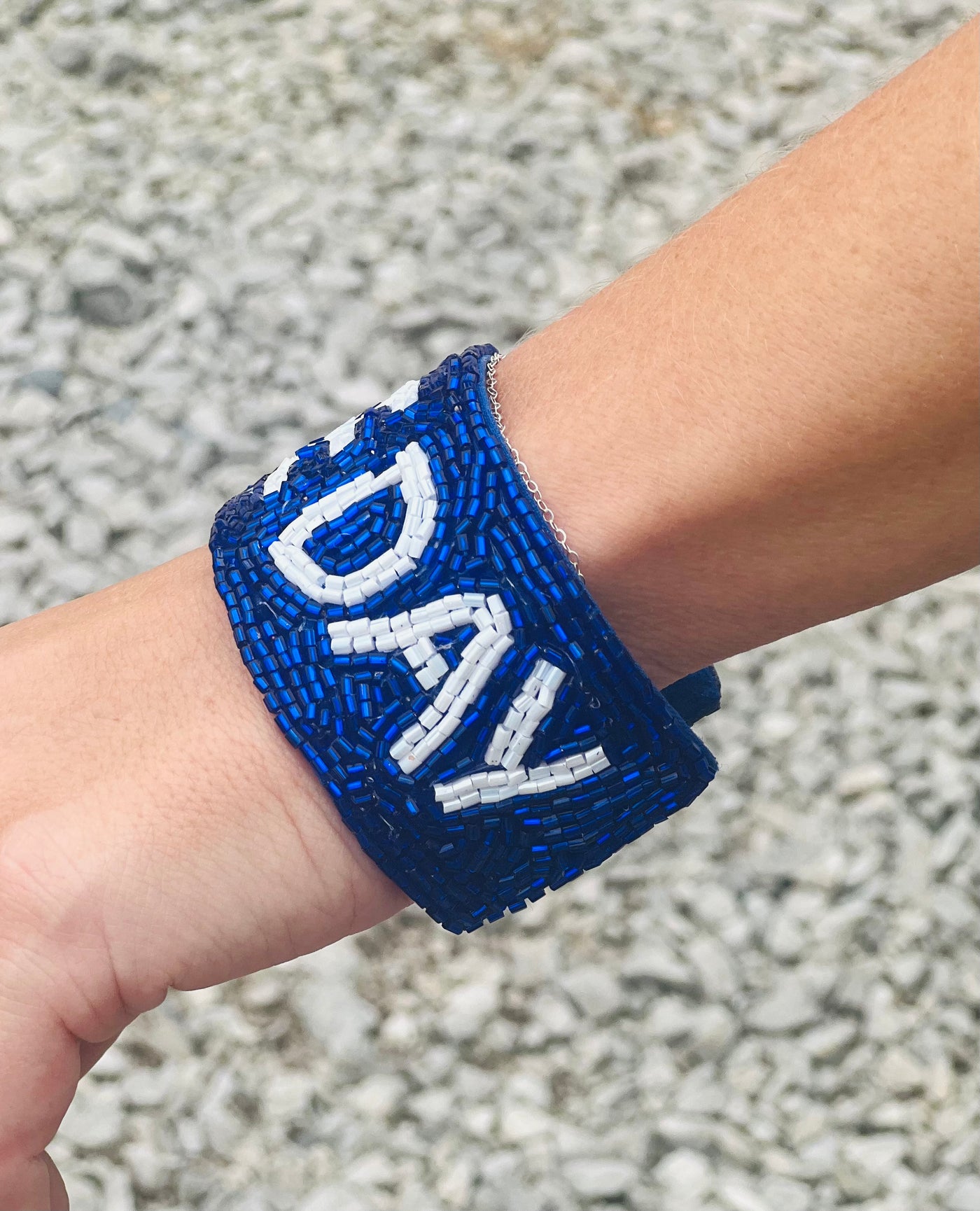 Royal Blue Beaded Game Day Cuff