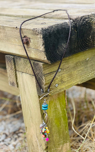 Leather Necklace with Assorted Charm Pendant