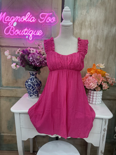 Fuchsia Ruched Mini Dress