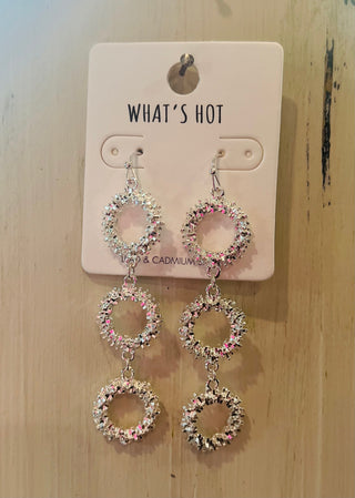 Gold or Silver Three Drop Open Circle Textured Earrings