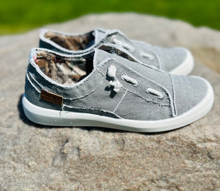 "Beachside" Slip On Canvas Sneaker in Raindrop Grey Twill by Blowfish Malibu Final Sale