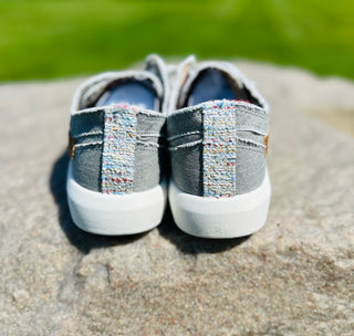 "Beachside" Slip On Canvas Sneaker in Raindrop Grey Twill by Blowfish Malibu Final Sale