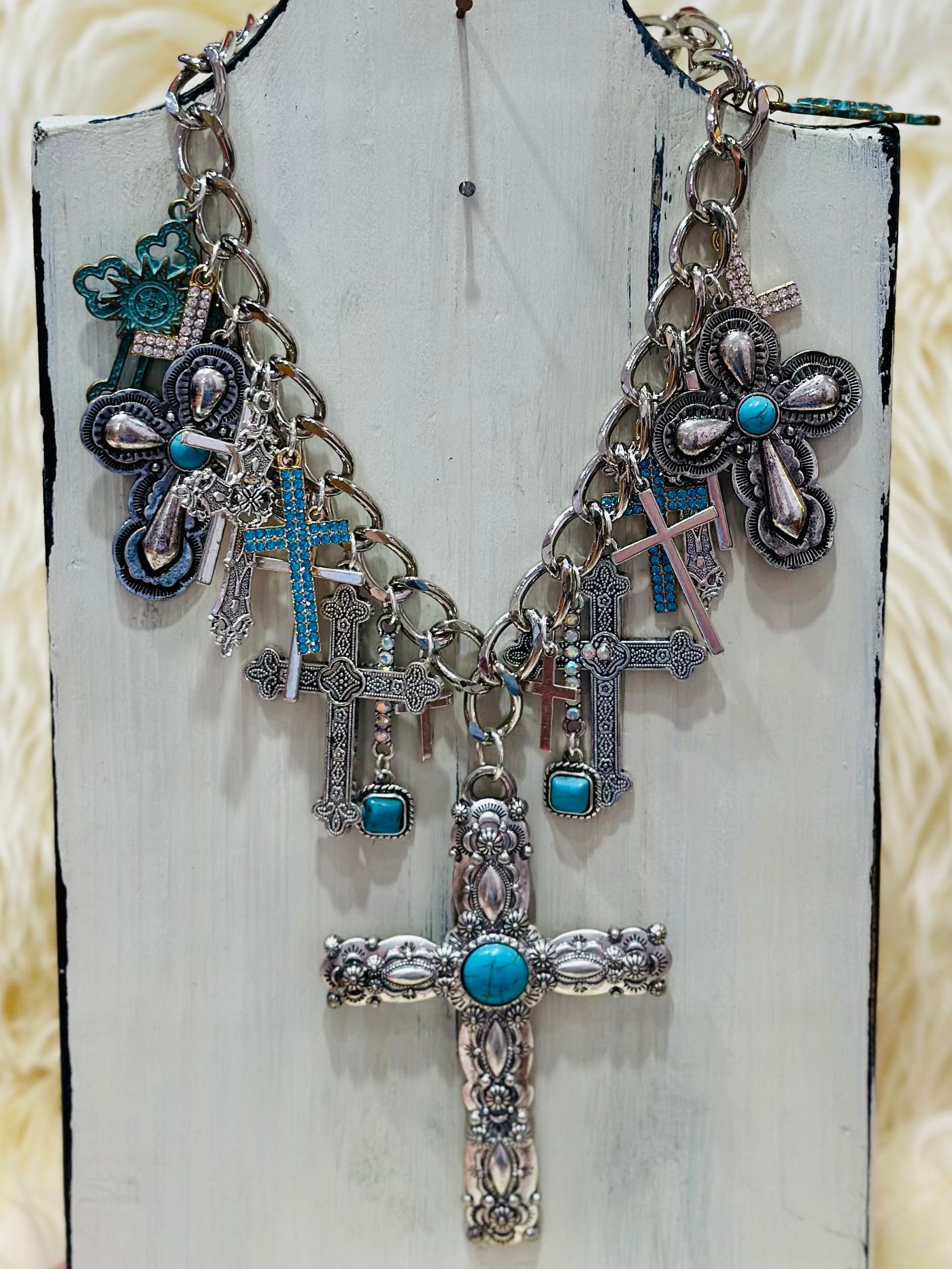 Gypsy South Silver and Turquoise Cross Necklace