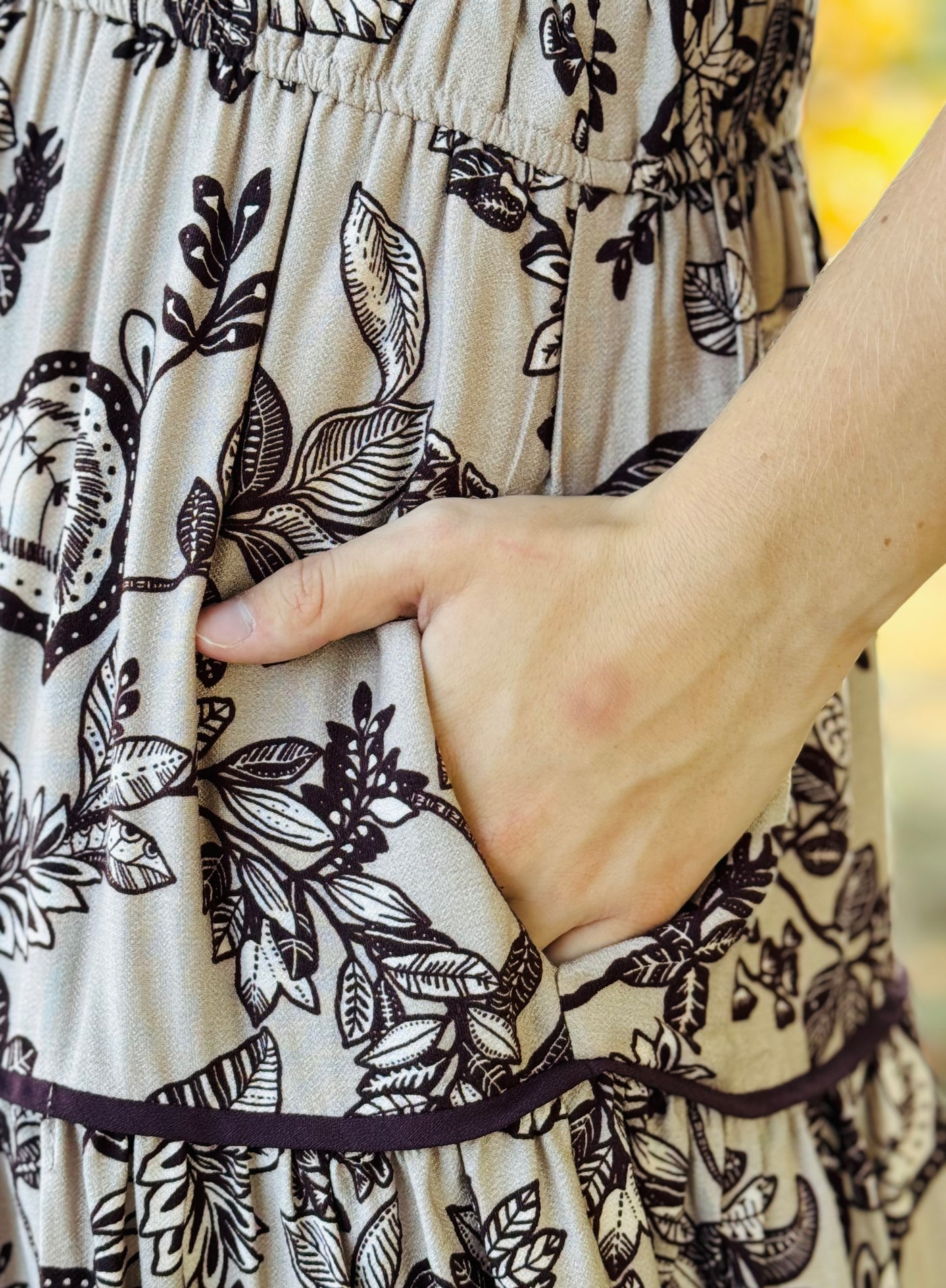 Taupe V-Neck Midi Dress w/ Pockets