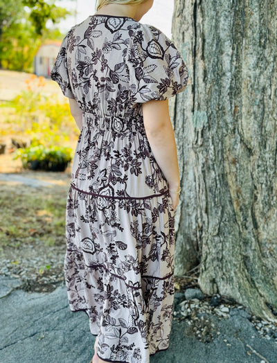 Taupe V-Neck Midi Dress w/ Pockets