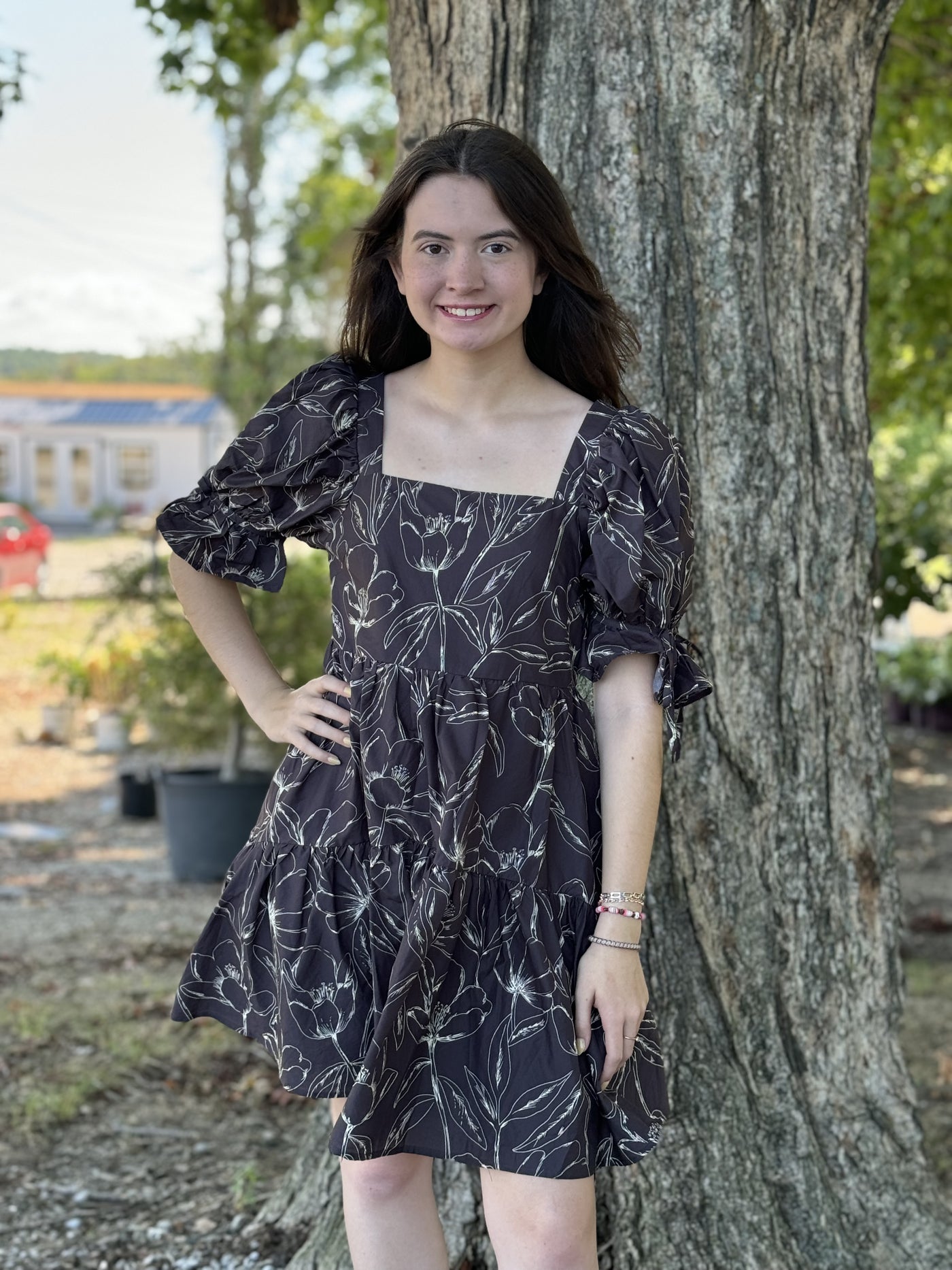 Charcoal Printed Mini Dress w/ Pockets