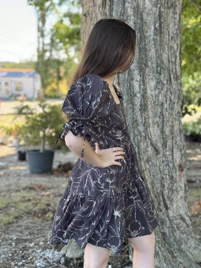 Charcoal Printed Mini Dress w/ Pockets