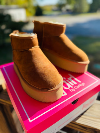 Corkys "Room Service" Platform Booties in Tobacco Faux Suede Final Sale!