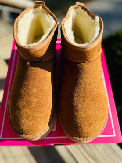 Corkys "Room Service" Platform Booties in Tobacco Faux Suede