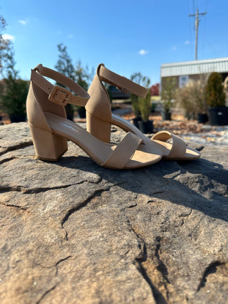 "Cake" Low Heel Dress Sandal in Natural