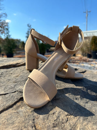 "Cake" Low Heel Dress Sandal in Natural