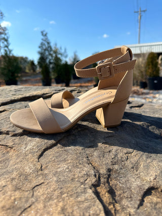 "Cake" Low Heel Dress Sandal in Natural