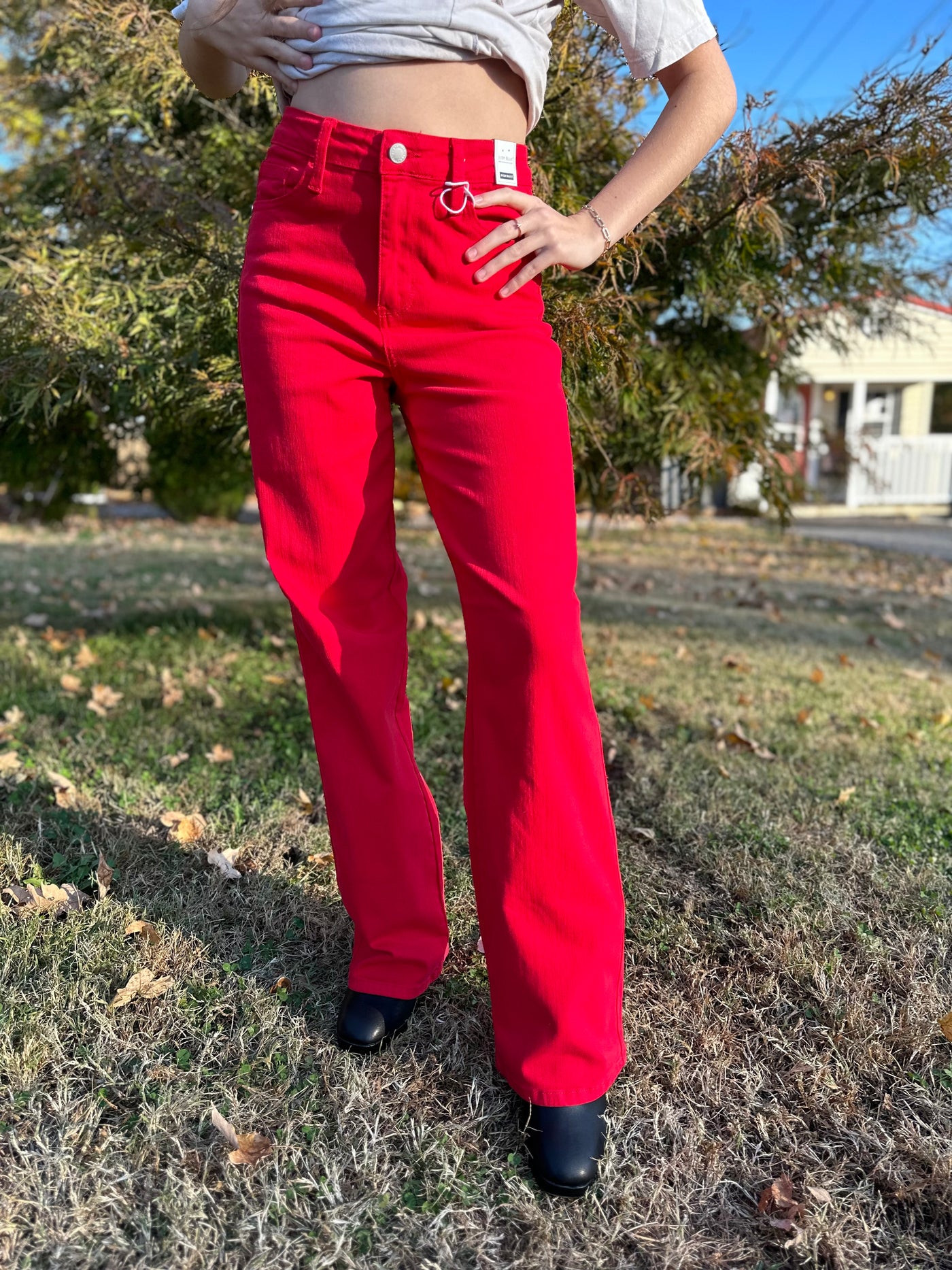 Judy Blue High Waist Garment Dyed 90's Straight in Red