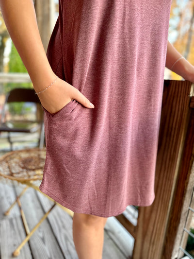 Wine French Terry Pocket T Shirt Dress