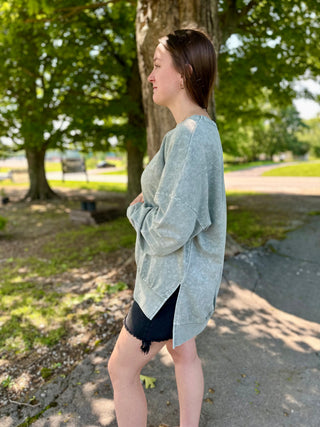 Moss Acid Washed Slit Side Sweatshirt