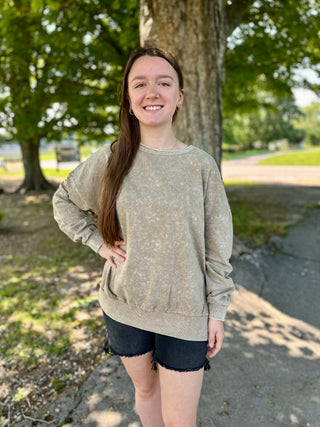 Mocha Acid Washed Slit Side Sweatshirt